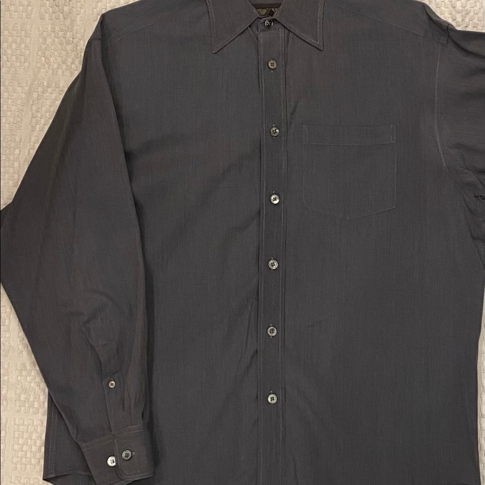 Button down medium steel blue shirt.